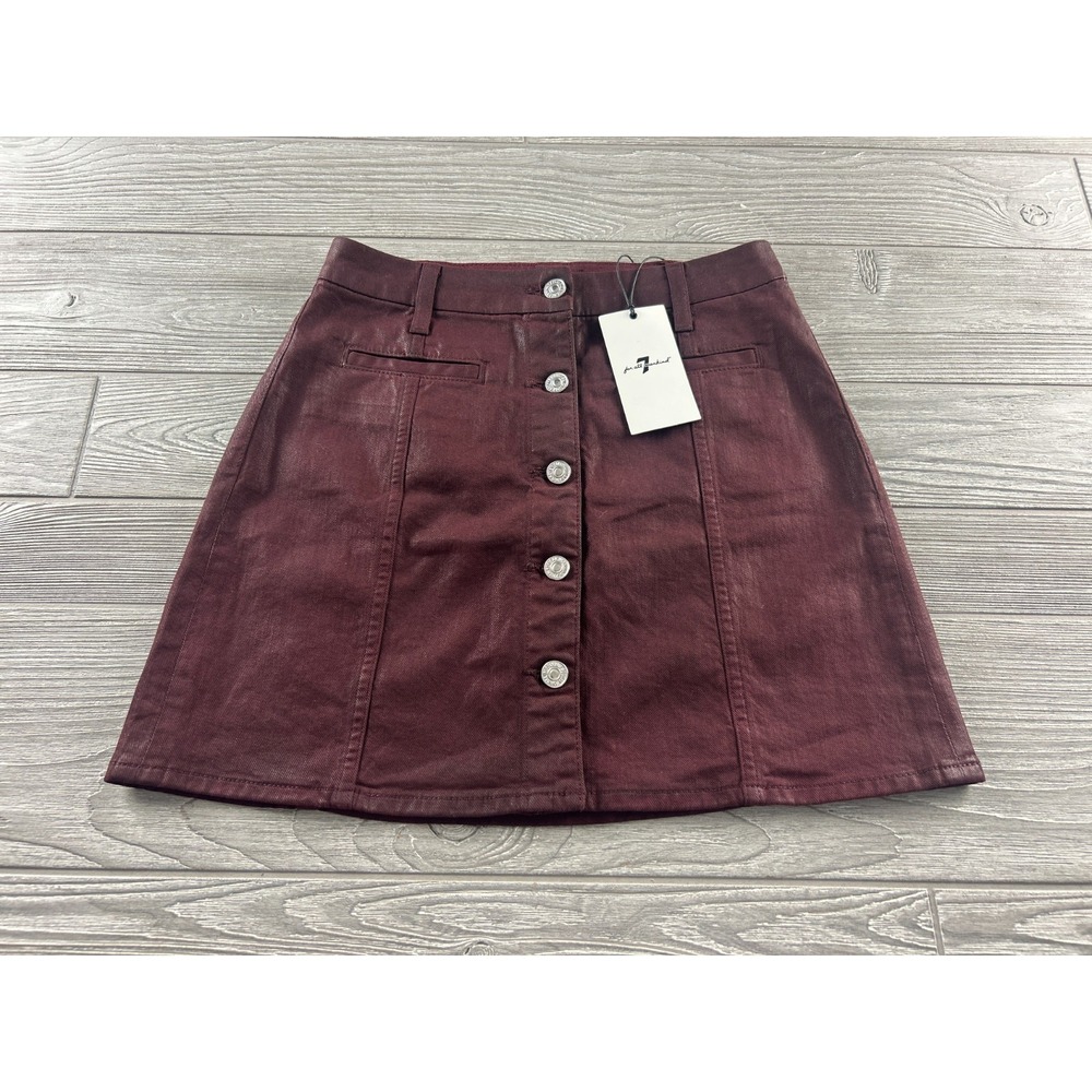 7 For All Mankind Mini Skirt Size 26 Button Front Maroon Red Waxed MSRP $189
